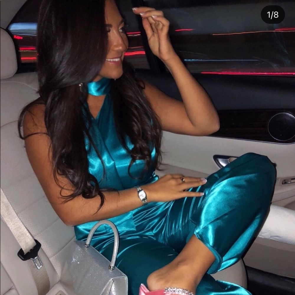Blue satin silk set top and pants